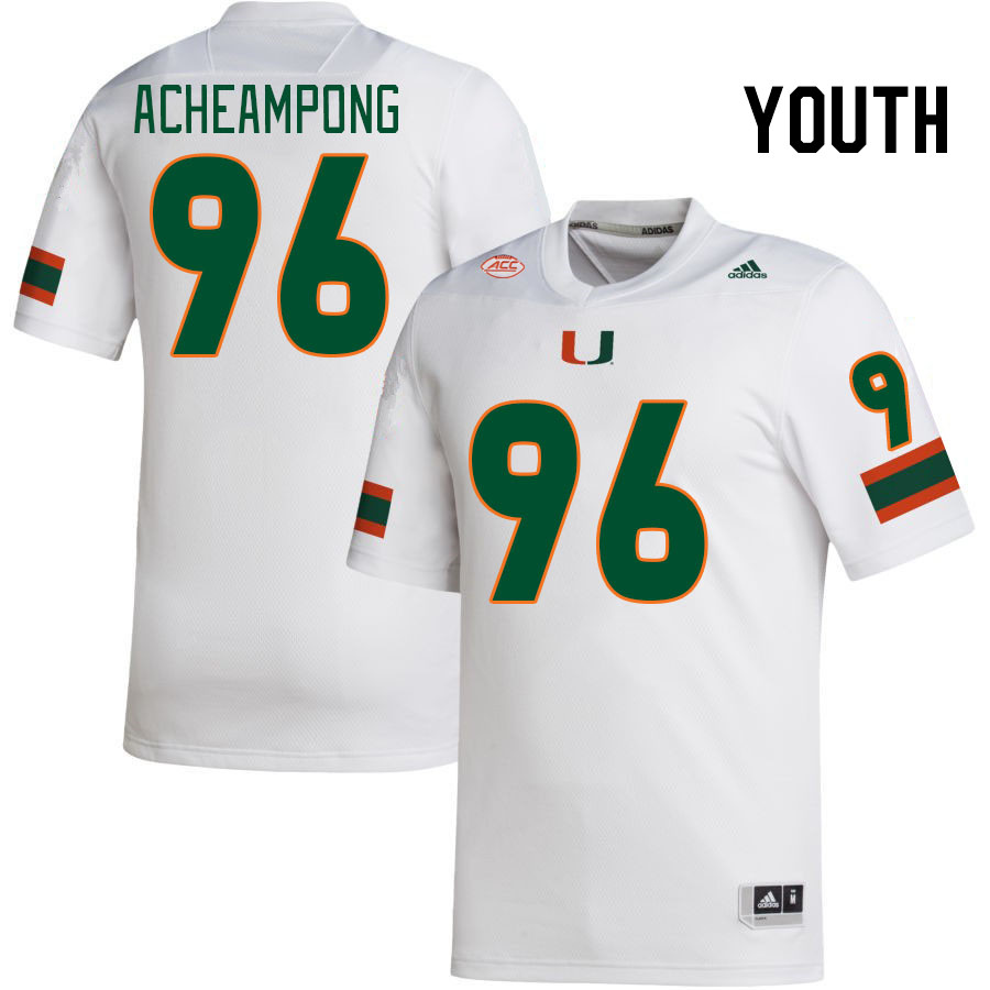 Youth #96 Collins Acheampong Miami Hurricanes College Football Jerseys Stitched-White